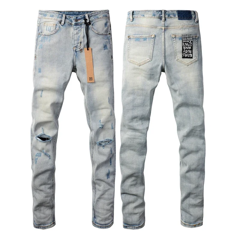 Freizeit KSUBI Jeans Hochwertige amerikanische Stil Original Label ausgefranste zerrissene Loch KSUBI Bleistifthose