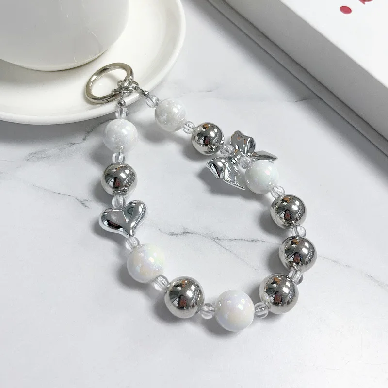 New silver bow love mobile phone lanyard, versatile temperament personalized universal mobile phone digital case pendant