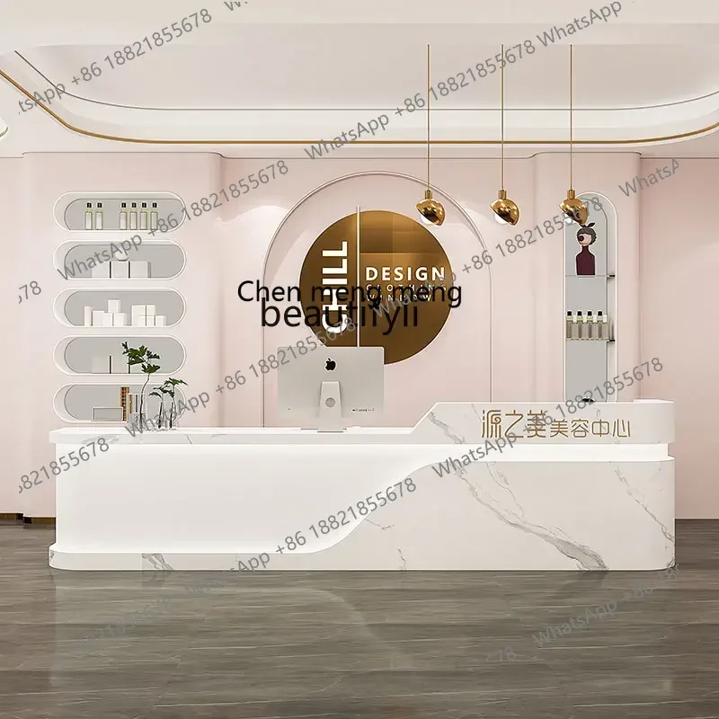 Simple modern front desk reception desk beauty salon light luxury bar counter clothing store checkout page store small counter