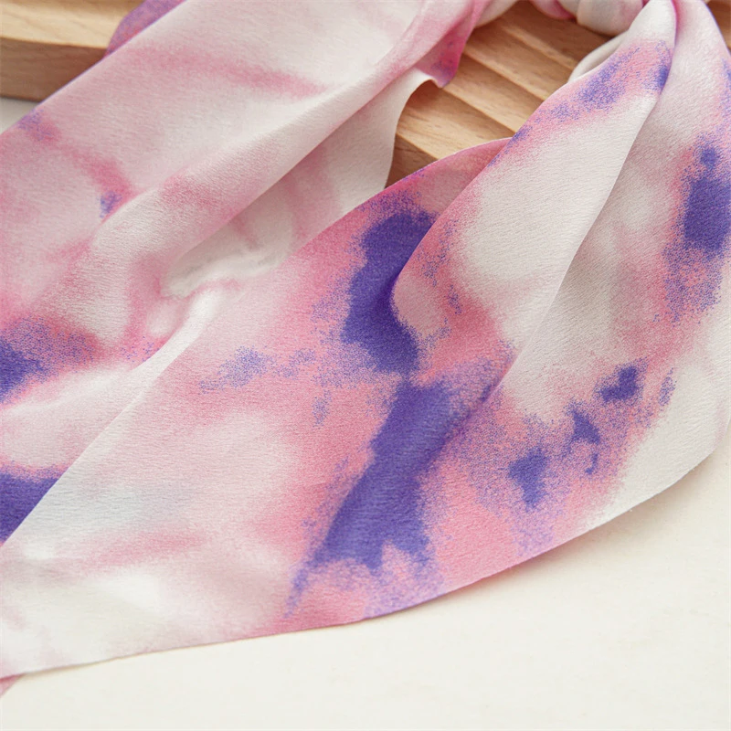 Bohemian Purple Floral Tie Dyed Hair Ribbons Ponytail Scarf Bowknot Elastic Hair Bands Women Hair Rope Headwear Hair Accessories