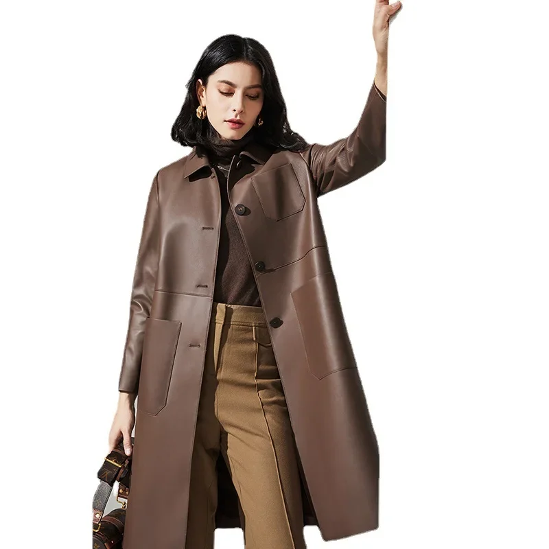 2022 nuovo autunno giacca in vera pelle abbigliamento donna vera pelle di pecora cappotto femminile elegante grande tasca sciolto moda cappotti coreani F