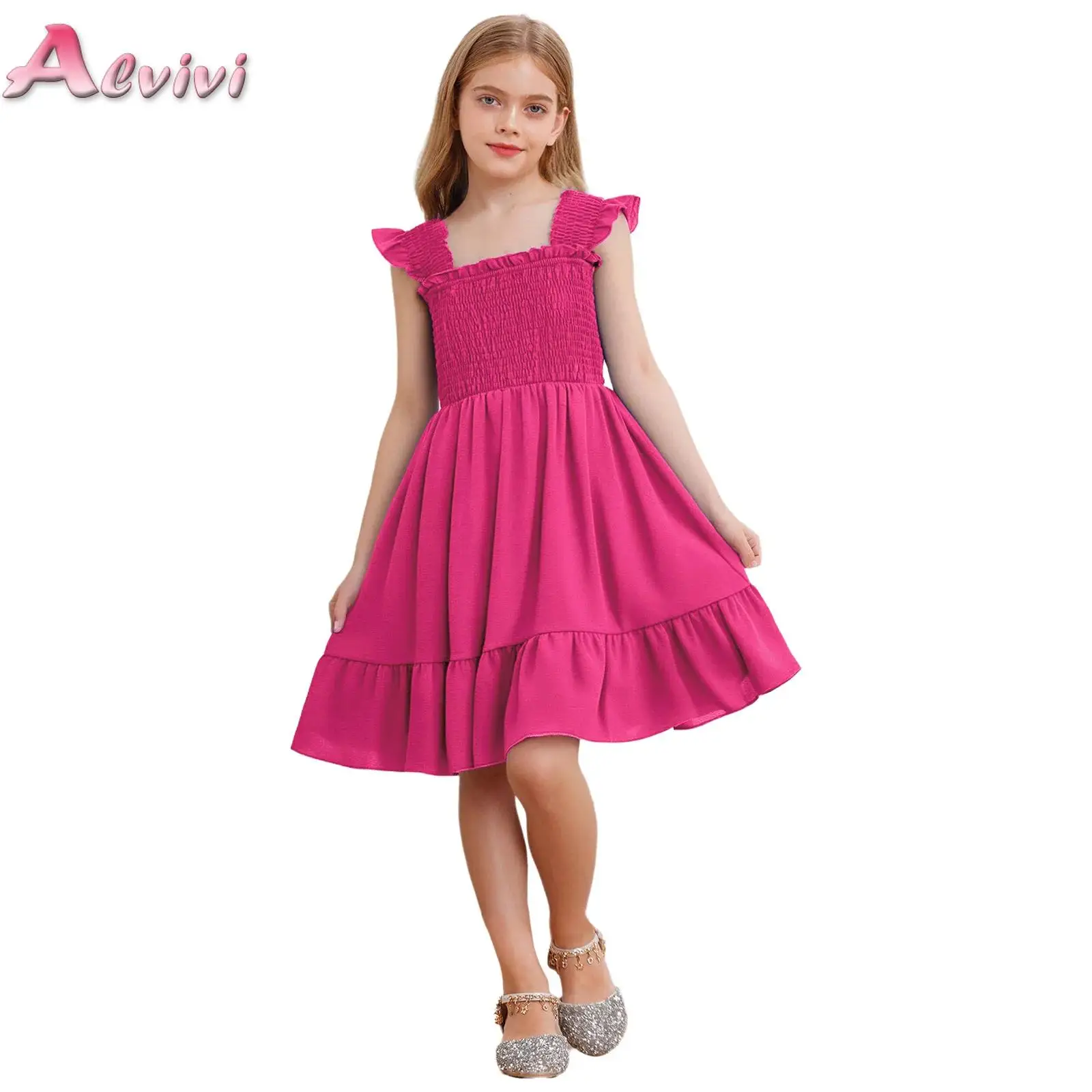 

Summer Sweet Girl Dress Casual Comfort Dress Sleeveless Square Neck Ruffle Sleeves Short Dress Casual Holiday Daily Clothes