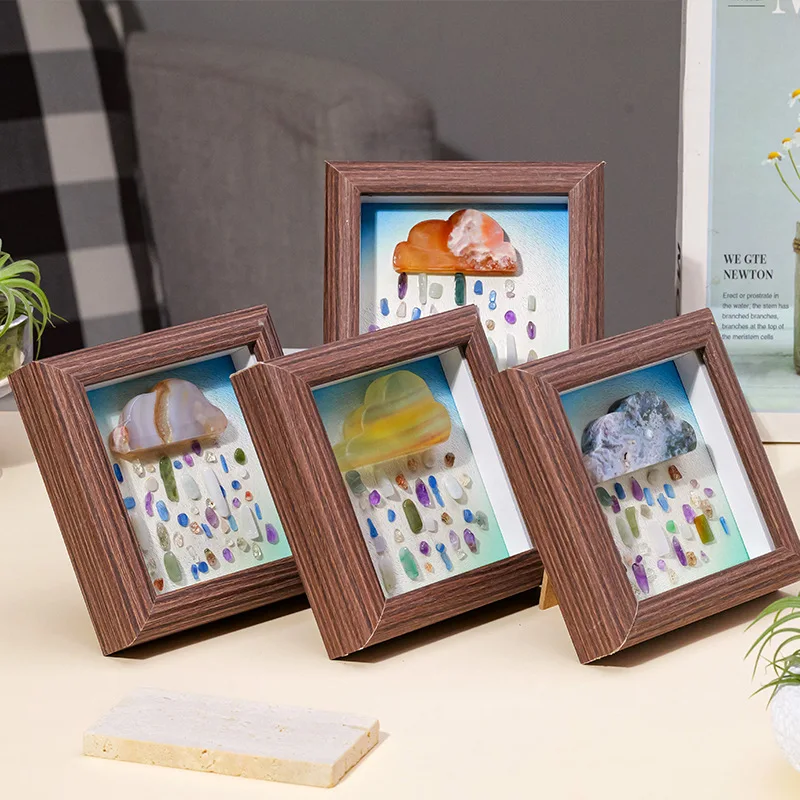 

Natural Crystal Raw Stone Photo Frame Decorative Red Agate Cloud-Shaped Crushed Stone Painting Crystal Ornament