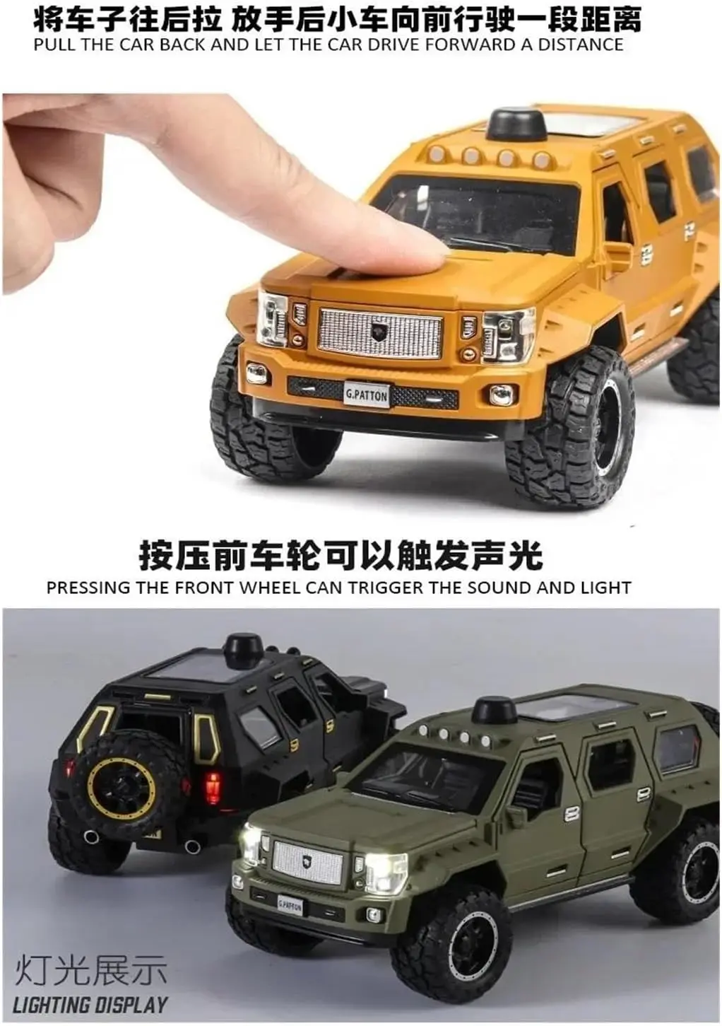 1:24 for Car with Acousto-Optic Model Alloy Car Model Pull Back Children's Toy Collectibles Vehicles Kit(Black)