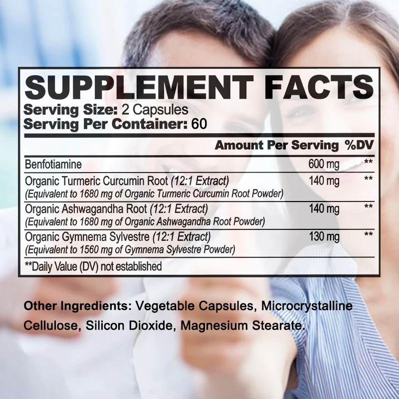 

Benfotiamine 600 Mg - with Turmeric Ashwagandla, Supports Nervous System Health, Helps Maintain Healthy Glucose Metabolism