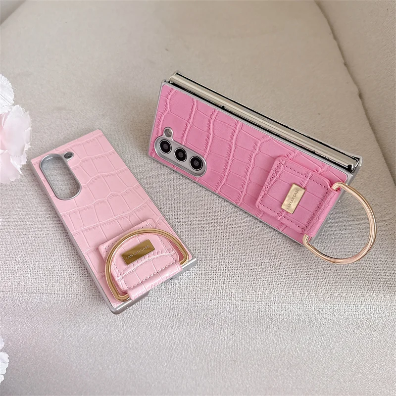 Mode Candy Farbe Leder Telefon Fall Für Samsung Galaxy Z Fold 7 6 5 4 3 Fold6 Fold5 ZFold7 Abdeckung mit Ring Fällen Nette Funda