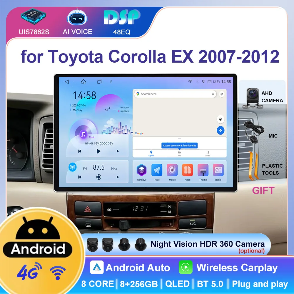 Android 8 Core 4G DSP WIFI 13.1'' 2K Screen Car Radio Player GPS Navi Stereo Carplay Multimedia for Toyota Corolla EX 2007~2012
