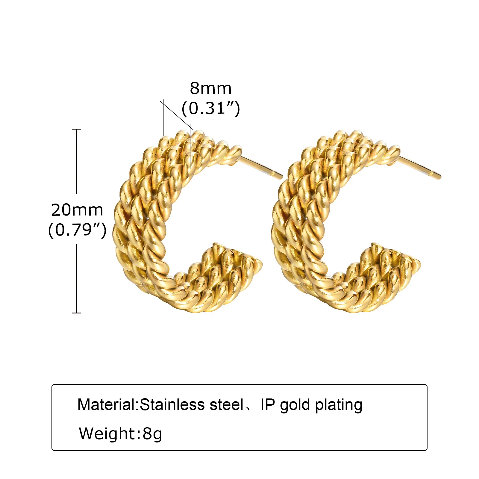 Triple Braided Stainless Steel Twist Rope Earrings, Minimalist Open Hoops for Women Fashion Gift image 5