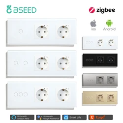 Bseed-interruptor inteligente Zigbee estándar de la UE, 1/2/3 entradas con doble enchufe Zigbee, Google Home, Alexa, aplicación Smart Life, Control por voz