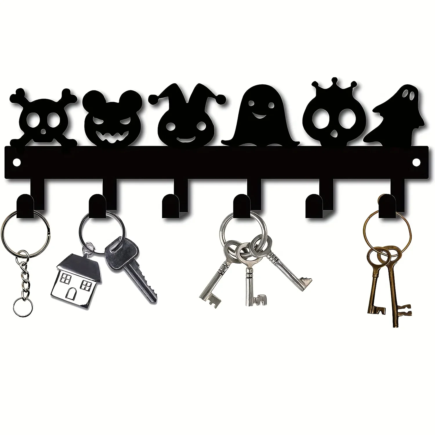 6 Hooks Metal Wall Mounted Rack , Pumpkin Ghost Pattern Hooks for Keys Towel, Umbrellas, Decorative Organizer Rack