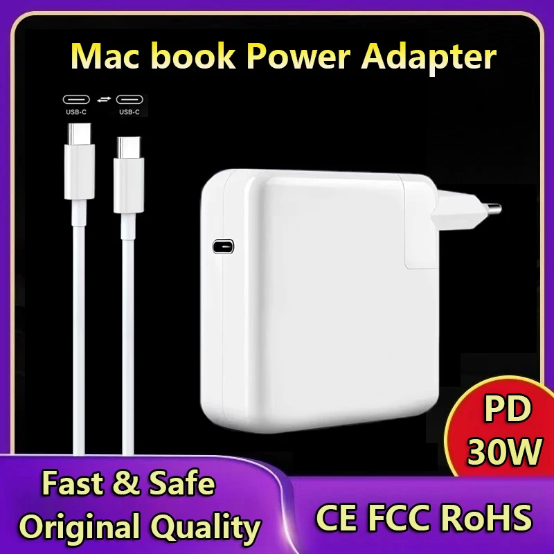 

Адаптер питания для ноутбуков PD Type-C, 30 Вт, быстрое зарядное устройство USB-C для MacBook Air/Pro серии A1534/A1932, для iPhone 15 16