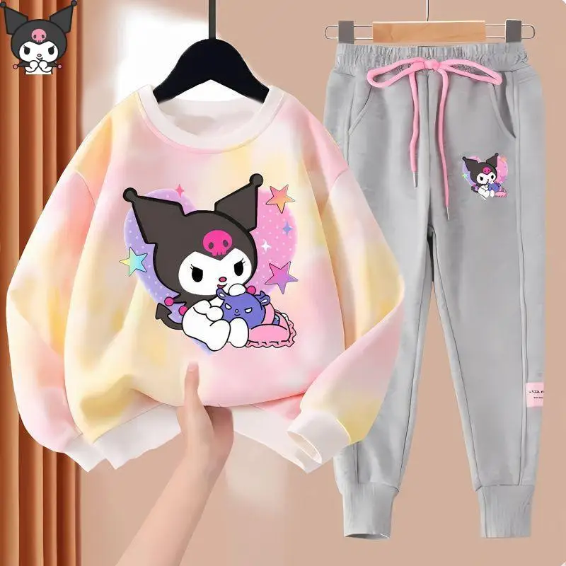 

Kuromi Girls T Shirt Sweatshirt Suit Anime Cartoon Kawaii Spring Autumn New Sanrio Sports Long Sleeved Trousers Fashionable Soft