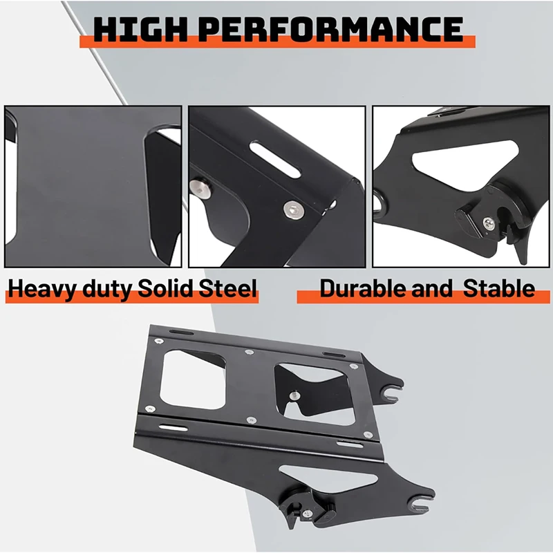HCMT Black & Chrome Detachable 2 Two Up Tour Pak Pack Mounting Luggage Rack with Harley Touring Road King Street Glide 2014-up