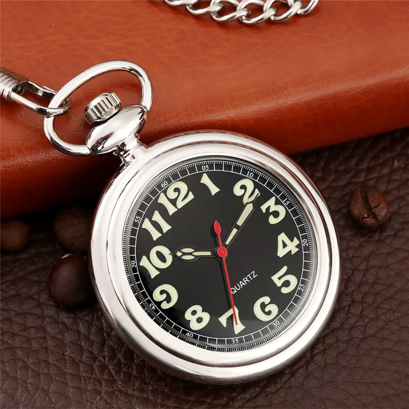 Antique Style Pocket Watch Luminous Arabic Numeral Dial Black/silver/gold Open Face Cover Quartz Movement Clock Pendant Chain