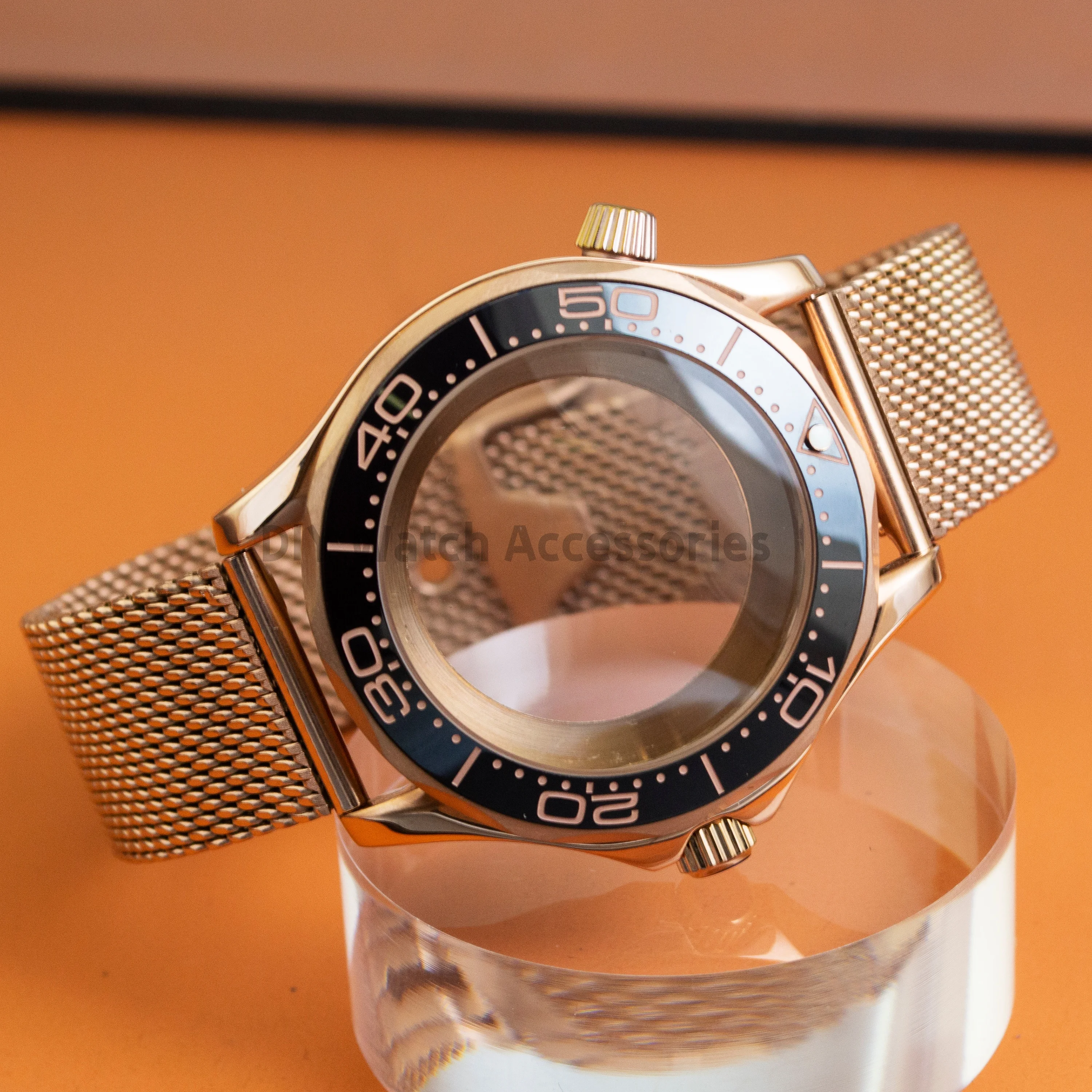 

Rose Watch Case Stainless Steel 20mm Milan Steel Mesh Watch Strap 10atm Waterproof For NH35 NH36 Movement Seamaster 300 Case