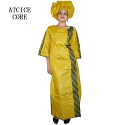 African Bazin Riche Embroidery For Women Long Dress With Scarf