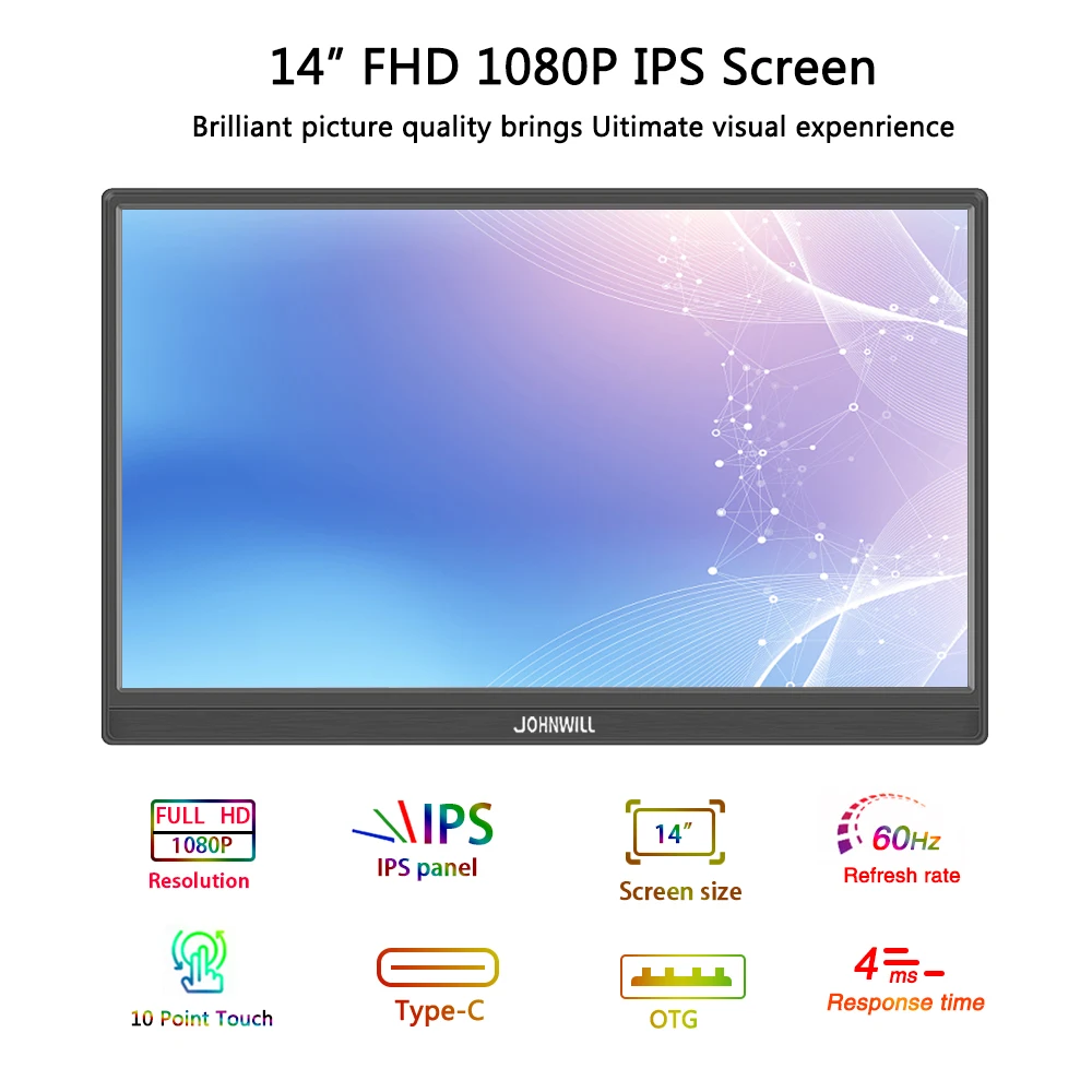 14 Inch Portable Monitor 1920x1080 IPS Panel Touchscreen Secondary Monitor Type-C Support PS4/PS5 Laptop Raspberry Pi Series