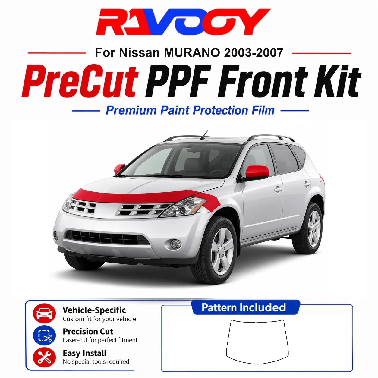 

8.5mil TPU Precut PPF Kit For Nissan MURANO 2003-2007 - Hood, Fenders & Mirror Set - Self-Healing Clear Bra Film