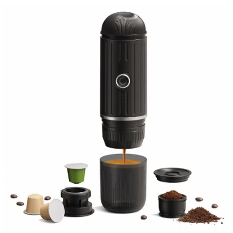 A66T-2 In 1 Electric Travel Espresso Portable Coffee Machine Compatible With Ground Coffee Small Large Capsules Brown