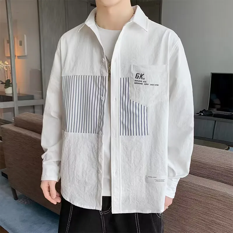 

Casual Men's Long Sve irt Spring Autumn Thin Sle Faionable Striped Print Loose Fit Youthful Trend Spring 2023