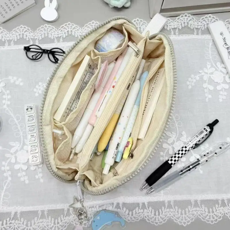 New Polka Dot Print Pencil Case Shell Shape Large Capacity Pencil Pouch Multi-Layer Divided Portable Stationery Storage Bag 1PC