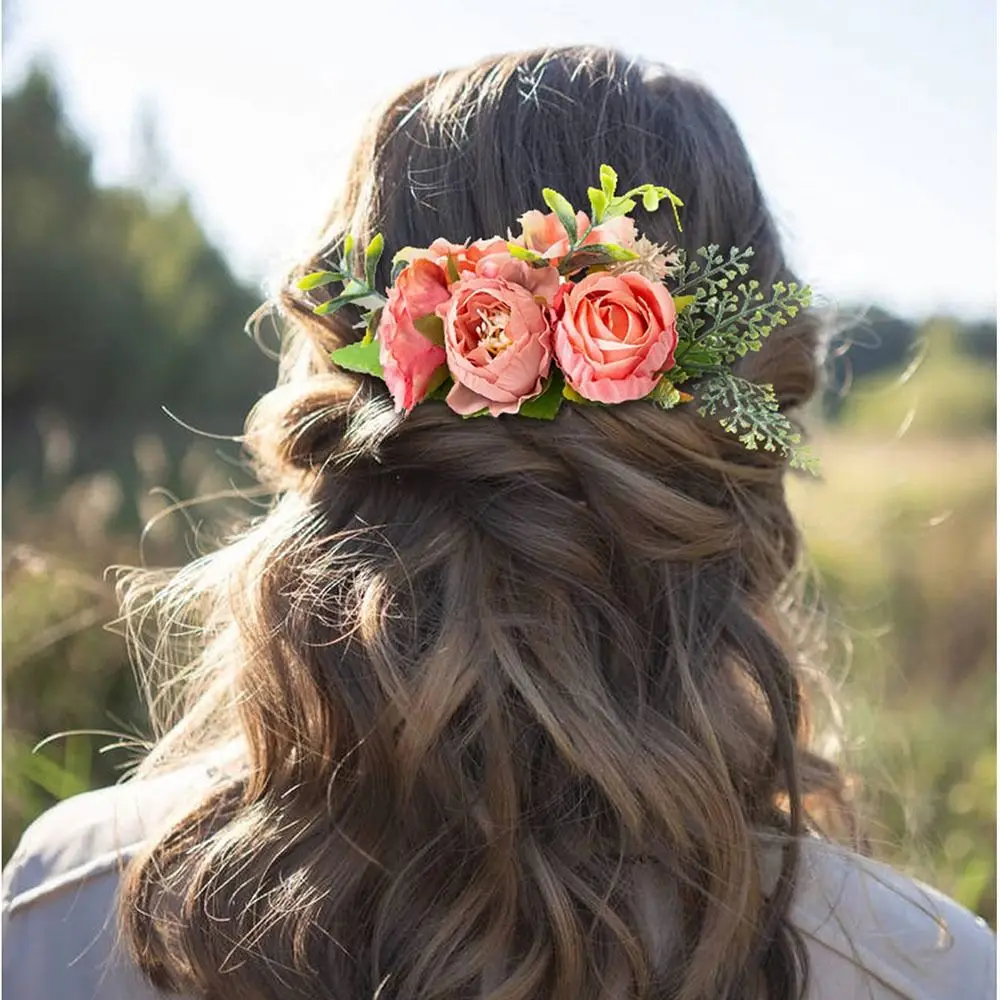 Shining Wedding  Jewelry Headwear Bridal Hair Accessories Flower Hair Comb Flower Leaf  Hair Comb Bridal Crystal Hair Ornaments