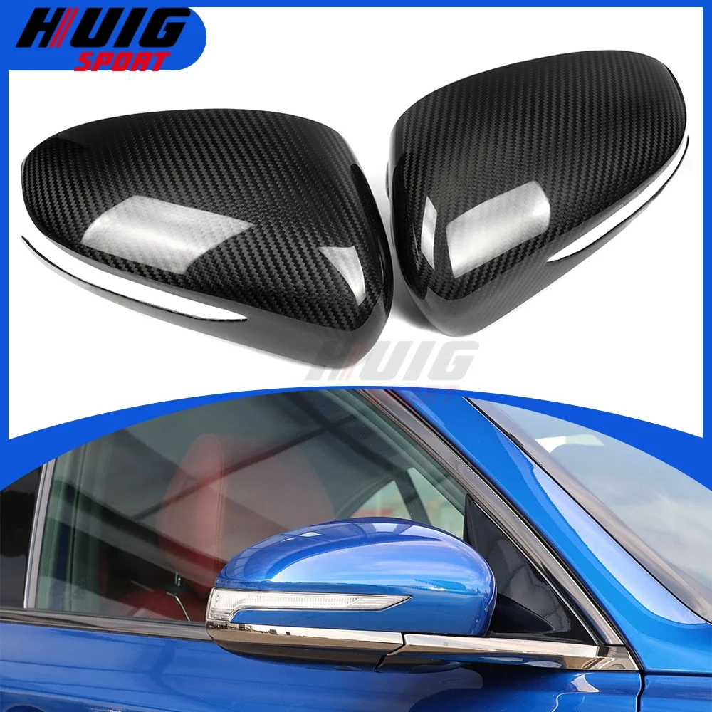 

For Genesis G70 2017-2025 DRY Carbon Fiber Adhesive Exterior Side Wing Rear View Mirror Shells Car Rearview Mirror Covers Trim