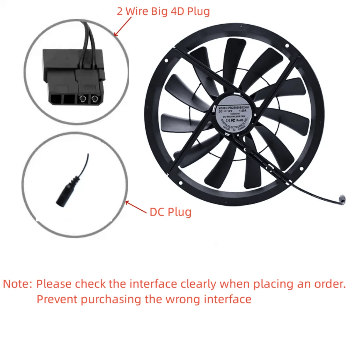 Cooling Fan Large Size 250mm 25cm DC 12V 1200 RPM 40DBA Molex 4D 250X30 mm High Air Flow PU Compute Pet Plant Exhaust Diffuser