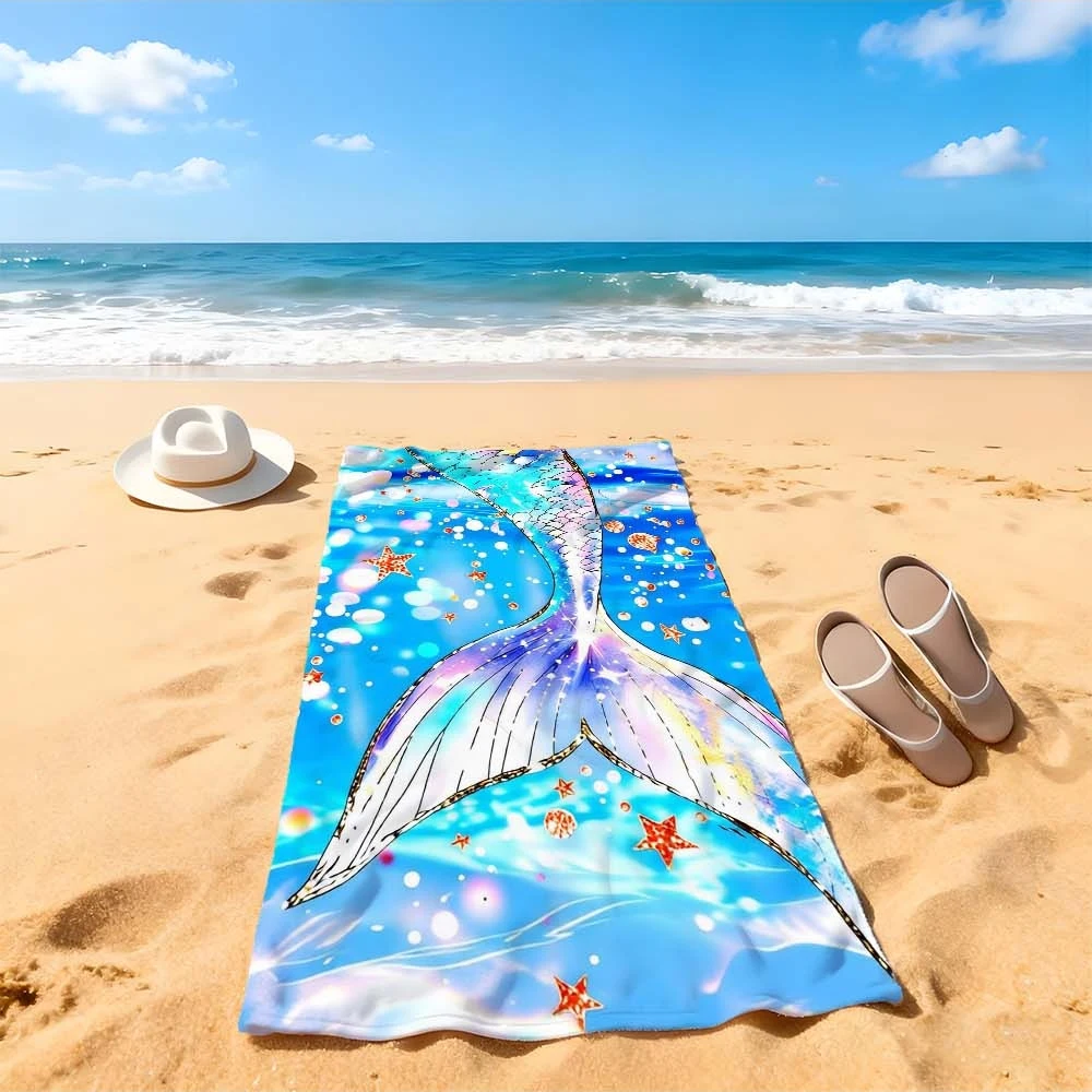 Beach Towel - Oversized, Quick-Dry, Sand-Proof, Lightweight, Soft, And Absorbent with Vibrant Ocean Tail Design Travel view 5