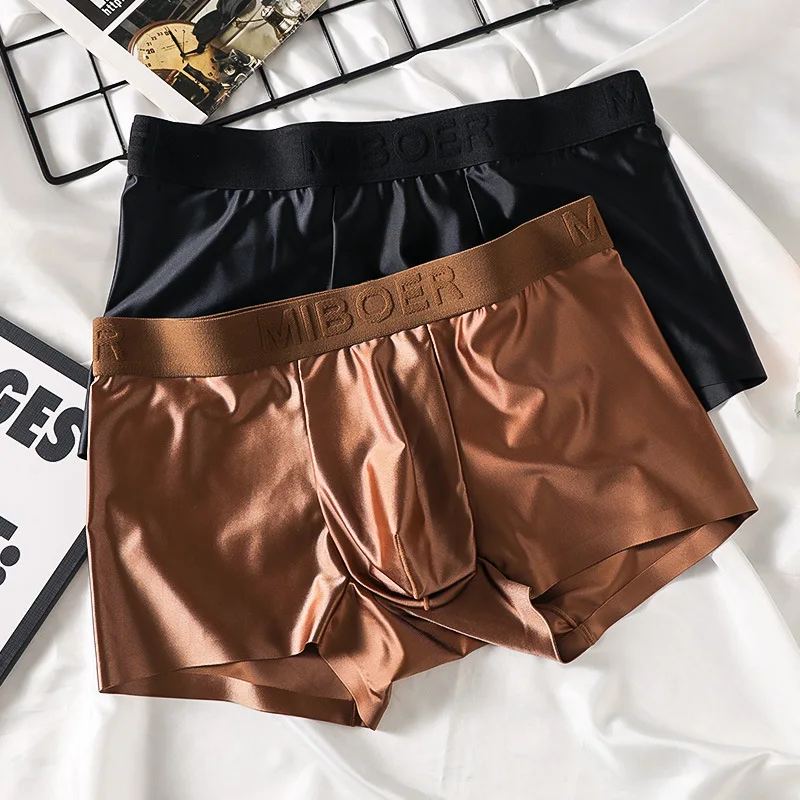 Błyszczące, seksowne bokserki męskie z wypukłą kieszenią U, satynowe, jedwabiste, gładkie, bezszwowe, z miękkiego, komfortowego jedwabiu lodowego.