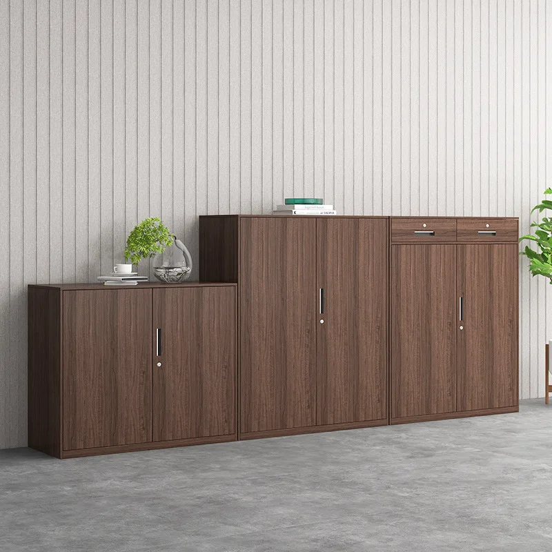 Office Bookcase Iron File Cabinet Low Cabinet Financial Information Certificate File Walnut Wood Grain Transfer Steel