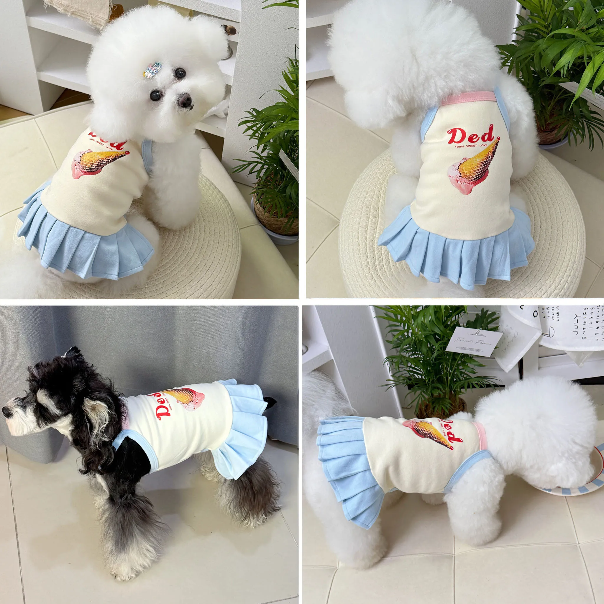 Niedliche Eiscreme-Weste für Haustiere, Teddy-Frühlingskleidung, Kleid für kleine Hunde und Katzen, Partner-Outfit, Hundekleidung für kleine Hunde, Welpenkleidung