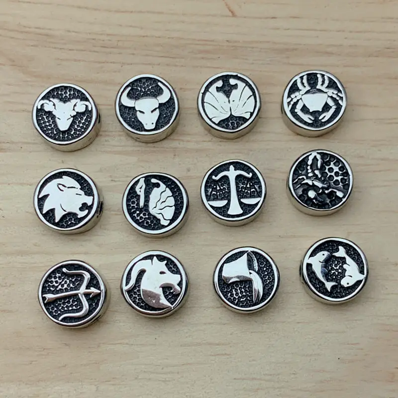 

12Pcs/Set Retro Stainless Steel Twelve Constellations Zodiac Beads Charms For Jewelry Making Necklace Bracelet Accessories 10mm