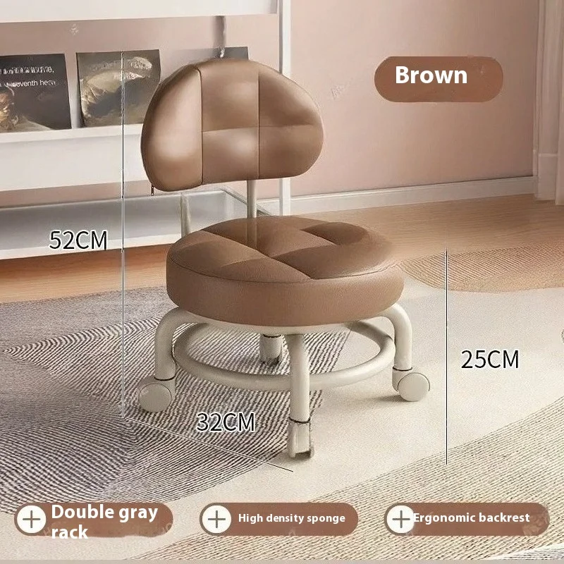 Polea de respaldo para cambiar zapatos, taburete redondo, silla de pedicura, taburete bajo de trabajo, taburete de oficina, taburetes de limpieza de suelo, muebles de salón
