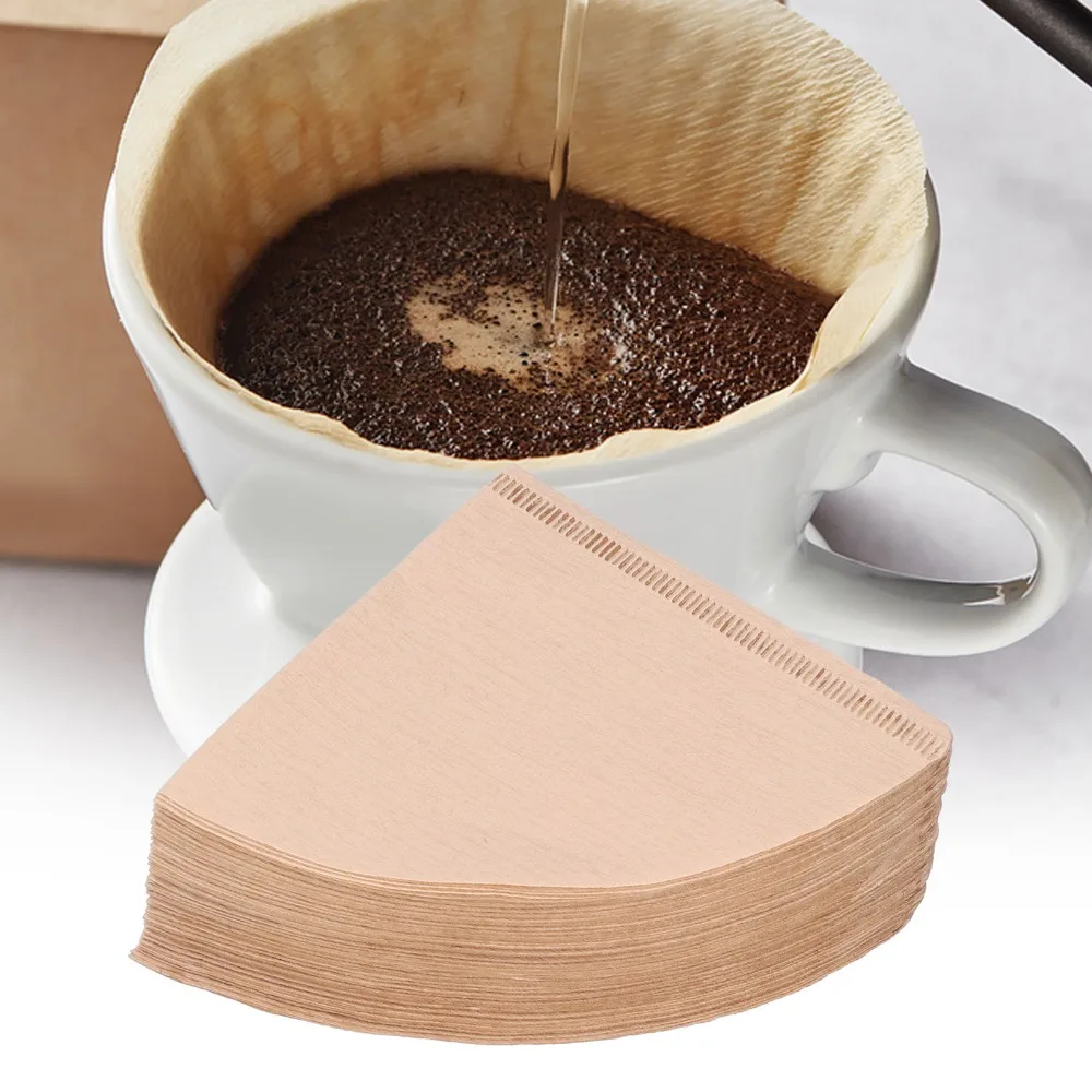 100pcs set Unbleached Paper Coffee Filter Paper Portable One-Use One-Use Filter Paper Durable Cone Coffee Filters Travel Use