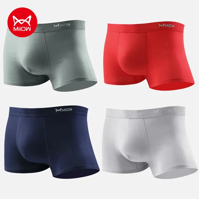 MiiOW 4Pcs Cotton Men Underwear Boxers Antibacterial Men's Panties Silky Breathable Man Underpants Letter Print Mens Boxer Brief