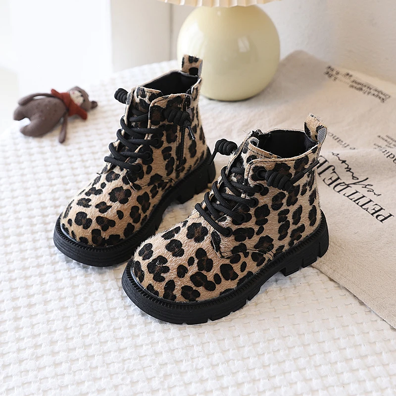 Childrens Fashion Ankle Boots Kids Leopard Print Boots Non-Slip Soft Autumn Winter Fashion Shoes for Toddler Boys Girls Boots