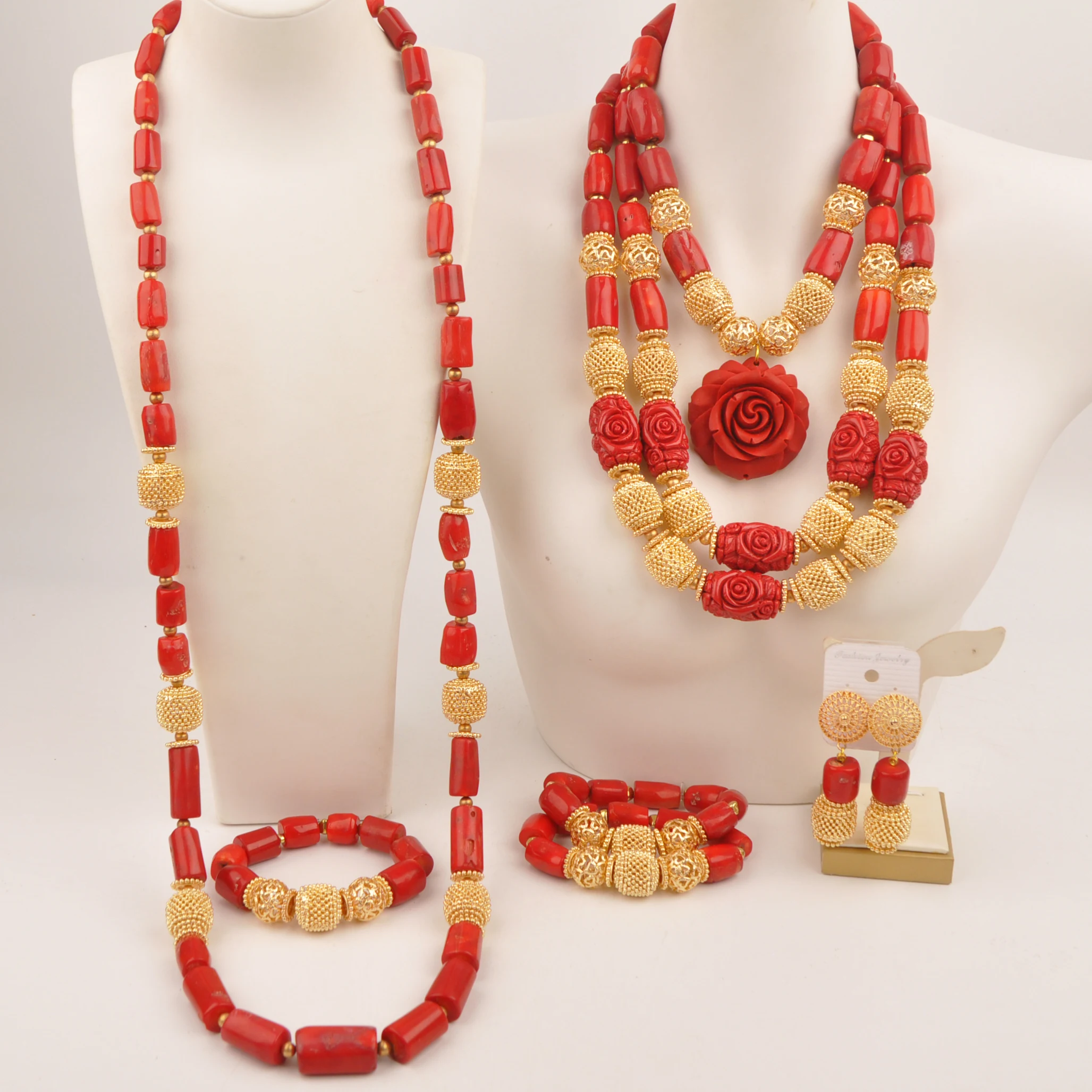 

Wedding Red Fashion Nigerian Necklace Collection jewelry African natural coral