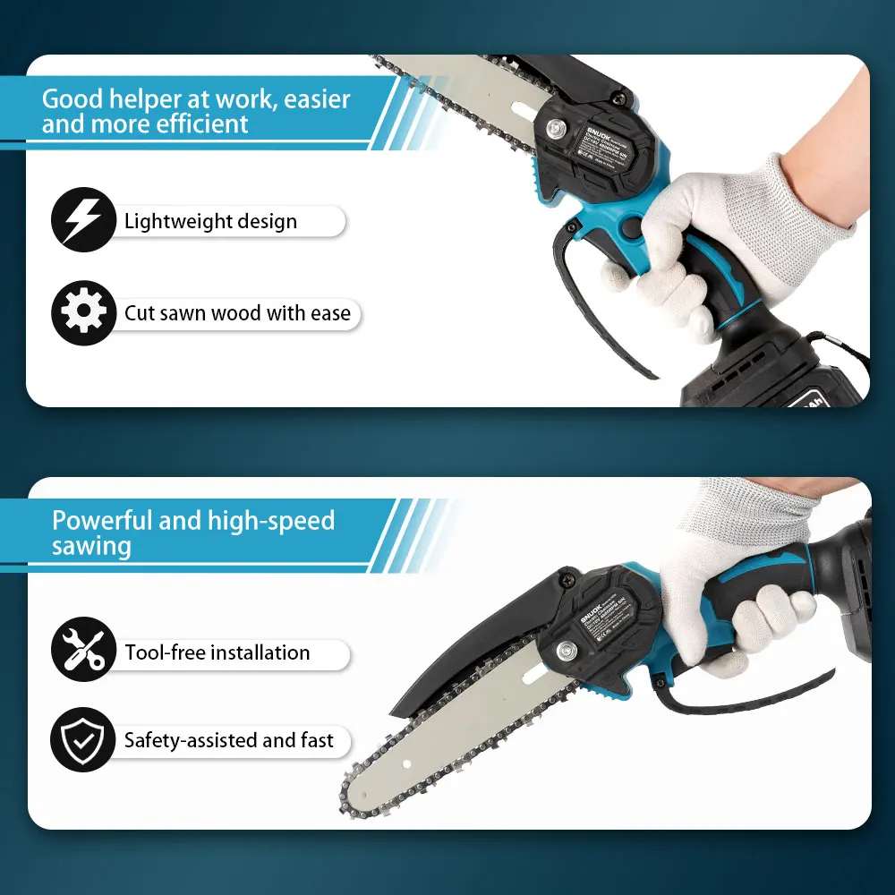 Snuok 6 Polegada sem escova motosserra portátil batteryless 4800rpm sem fio carpintaria serra portátil para makita 18v bateria de lítio