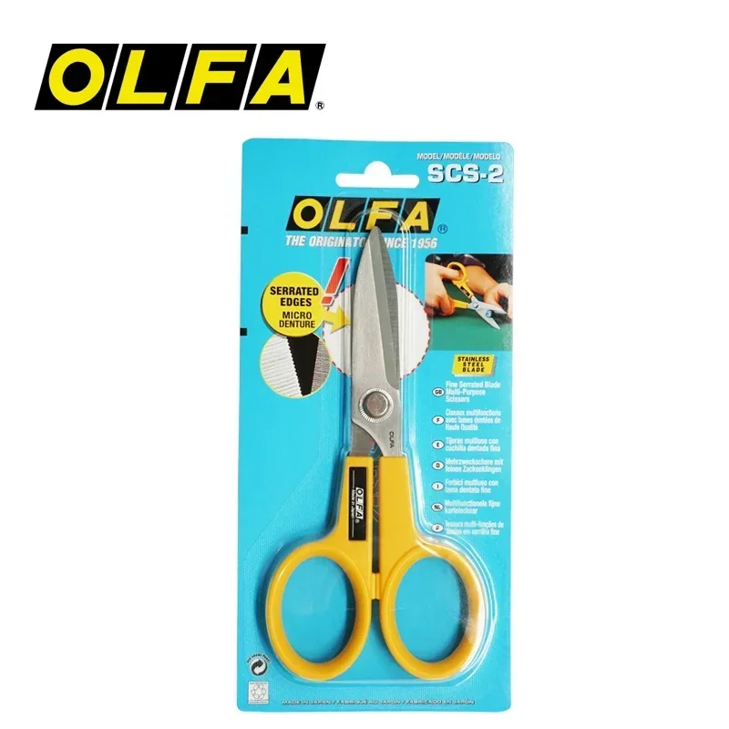 OLFA SCS-2 Fine Serrated Blade Multi-purpose Scissors Stainless Steel Antiskid Scissors Clipper Fabric Paper Cuttings Craft Tool