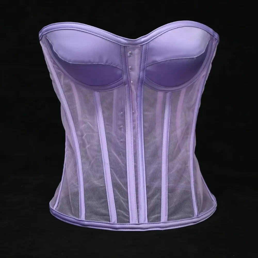 Women Corset Bustier With Bra Transparent Mesh Bodices For Wedding Body Shaper Slimm Waist Lace Up Boned Strapless Tube Tops view 5