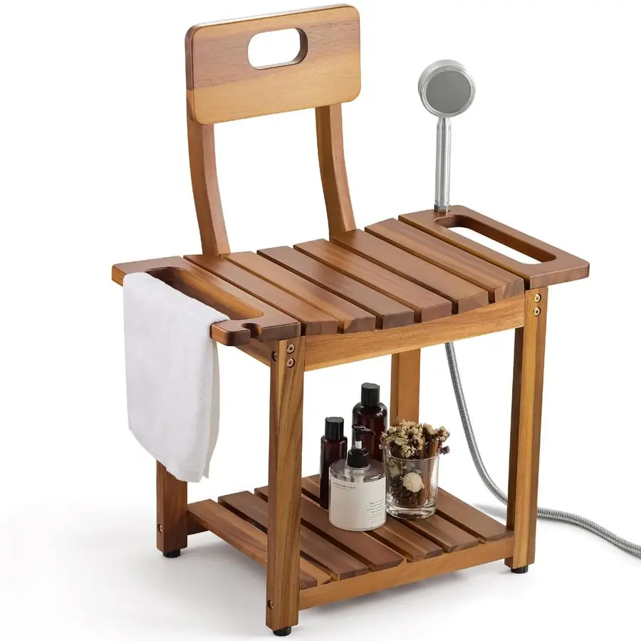 

23.4 Shower Chair with Backrest Bath Chair for Inside Shower or Tub, Heavy Duty 450 lbs Support, NonSlip Feet, Shelf Storage, Bu