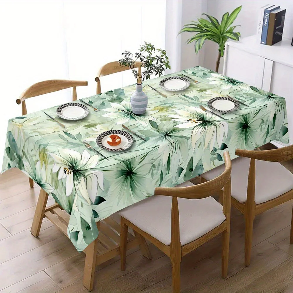 One rectangular tablecloth with floral patterns, made of 100% polyester fiber, suitable for restaurants.