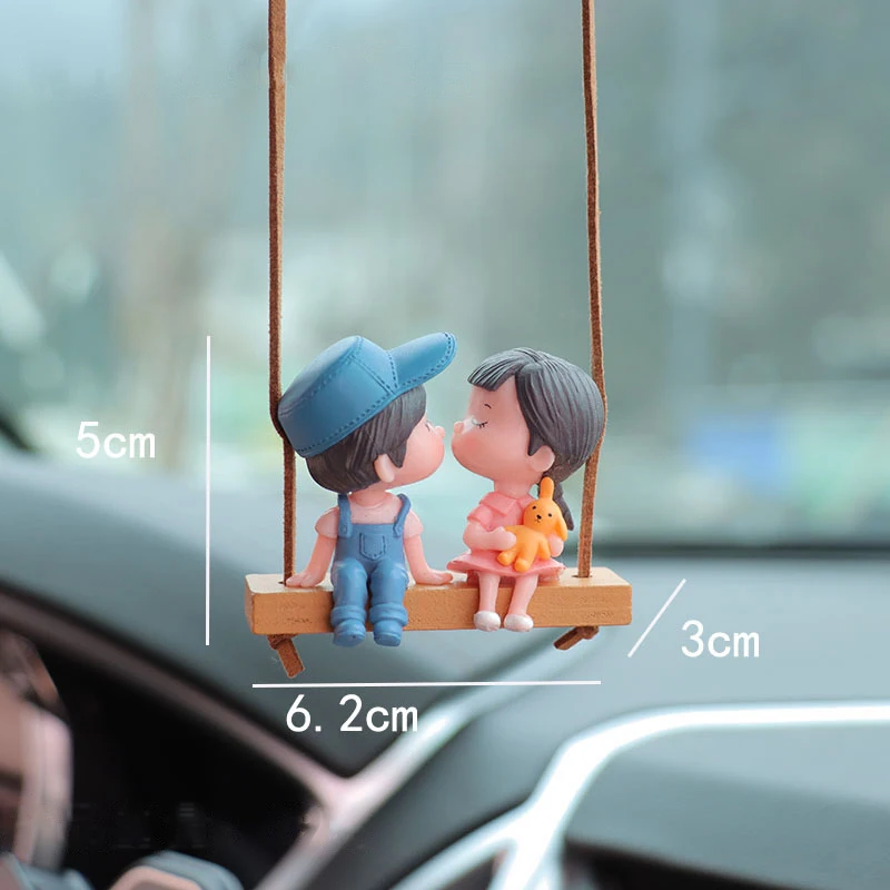 Car Interior Pendant Decor Cute Kiss Couple Swing Action Figure Hanging Gadget Auto Rearview Mirror Woman Ornaments Accessories