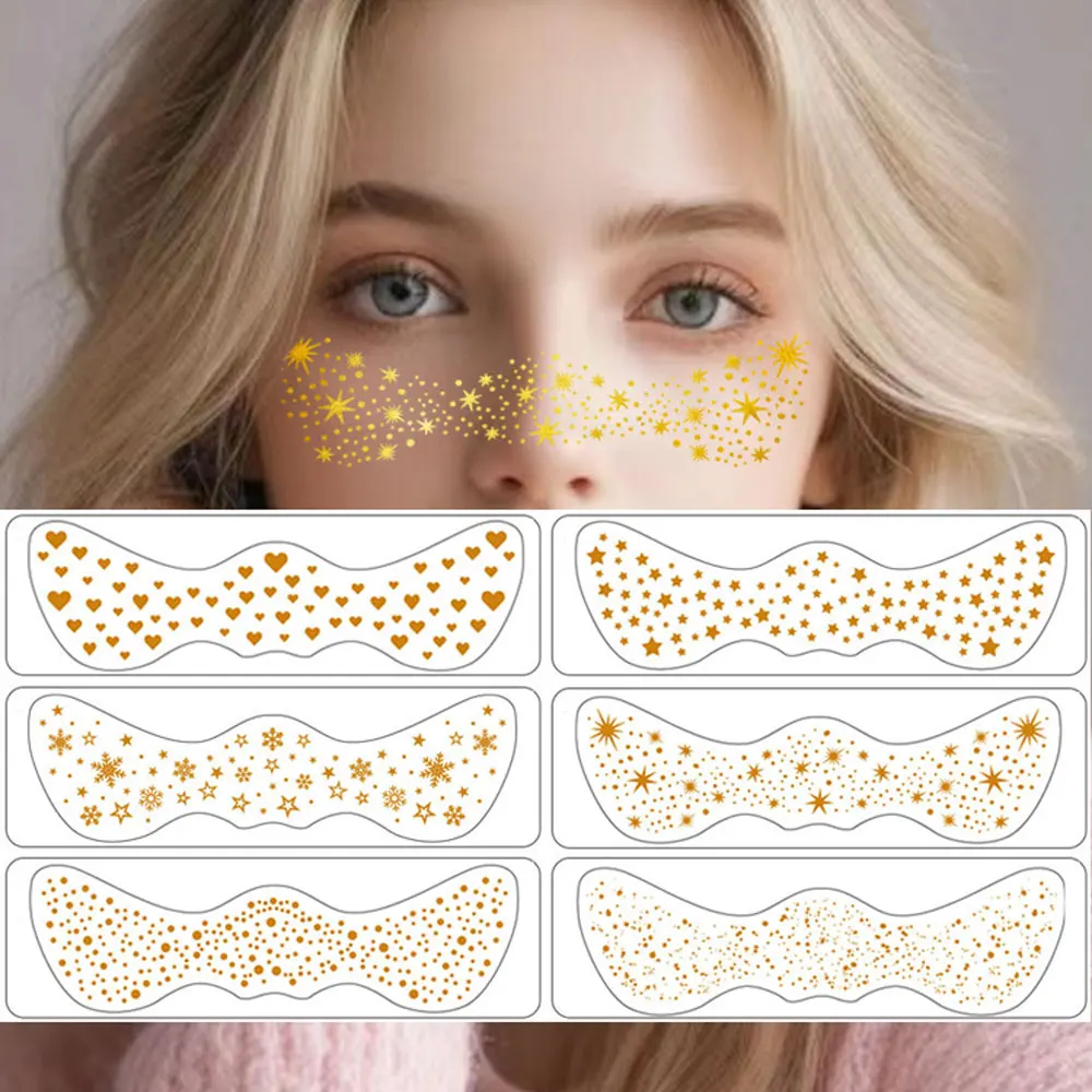 6pcs/Pack Golden and Silver Fake Freckles Stickers for Women Metallic Glitter Temporary Tattoo Stickers for Face Makeup Party