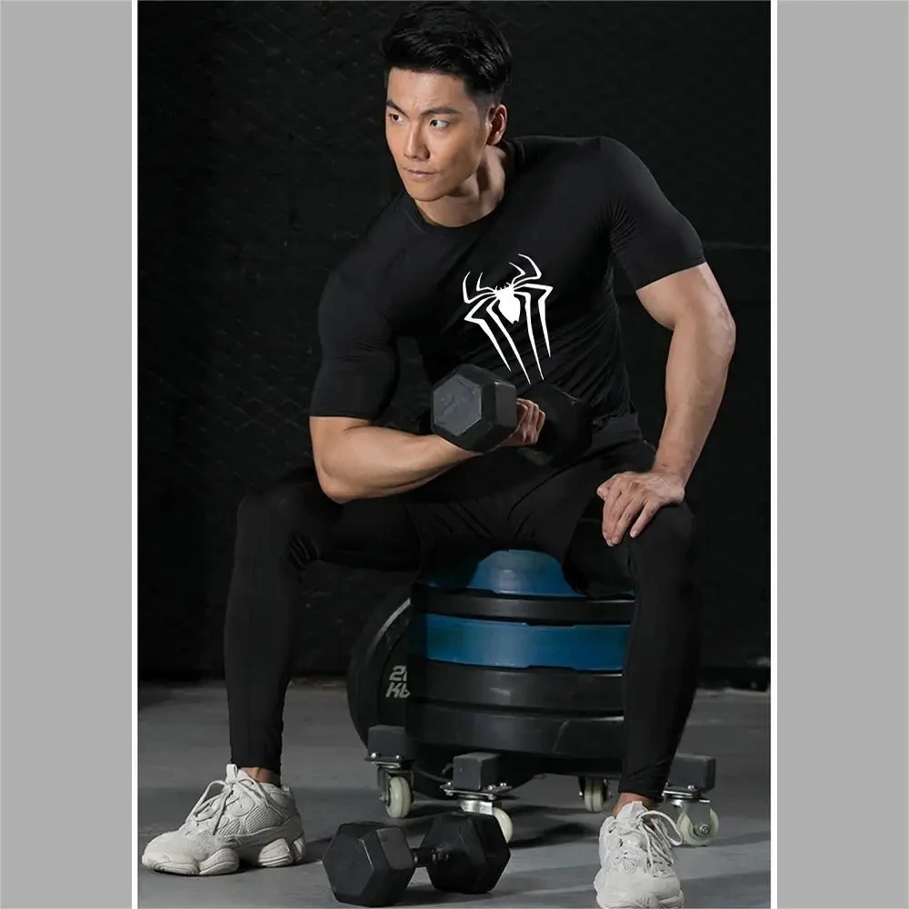 Compression Shirt Sportswear Men Running T-Shirt Short Sleeve Fitness Leggings Quick Dry Sports Top Black Workout White Clothes