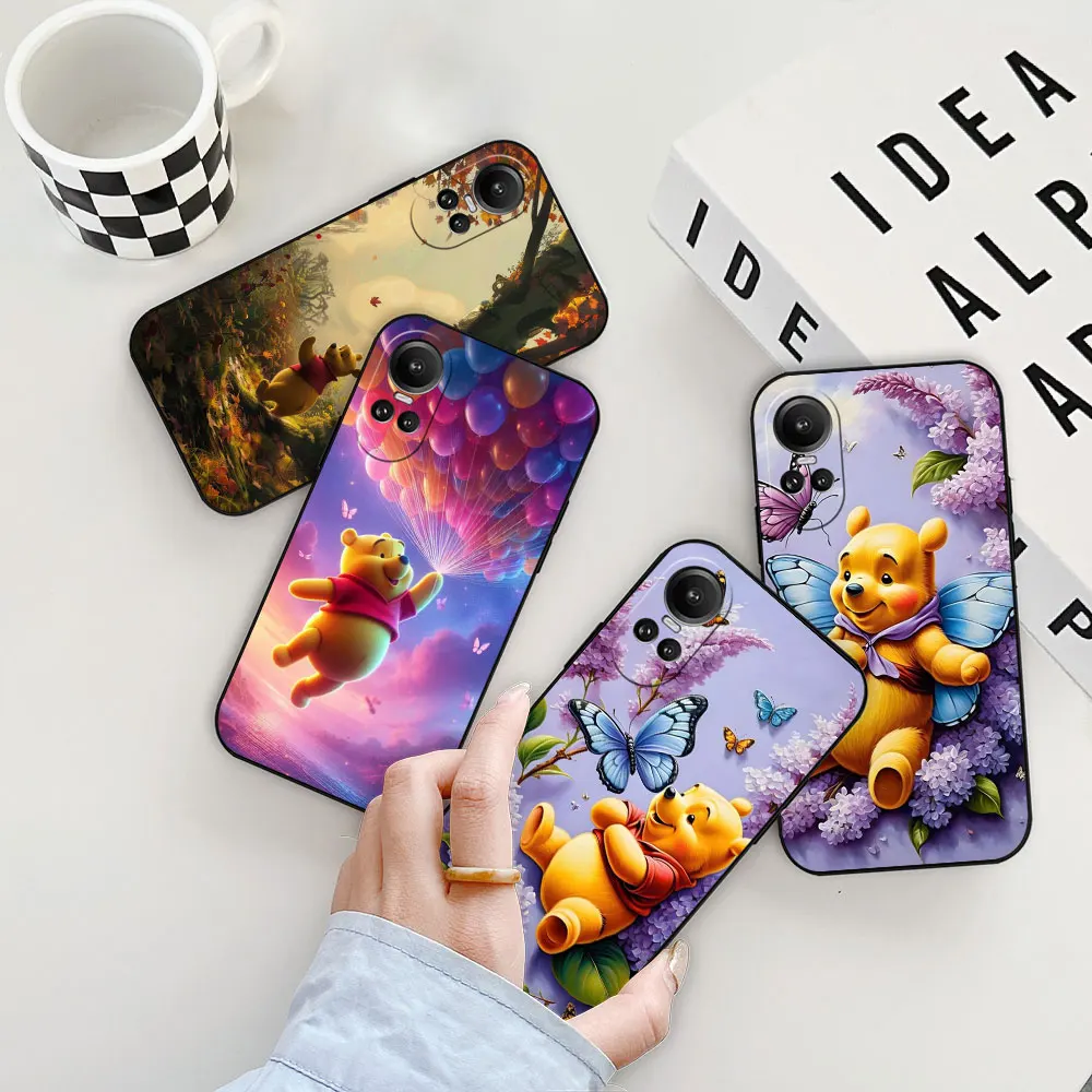 Disney Winnie The Pooh Cute Pooh Phone Case For OPPO Reno 11 11F 10 8 8T 7 7Z 6 6Z 5 4 3 2F Z ACE Pro Plus 5G Black Soft Cover