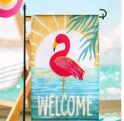 Meadow Creek Embroidered Yard Flag Welcome FLAMINGO VVL YYX EEZ