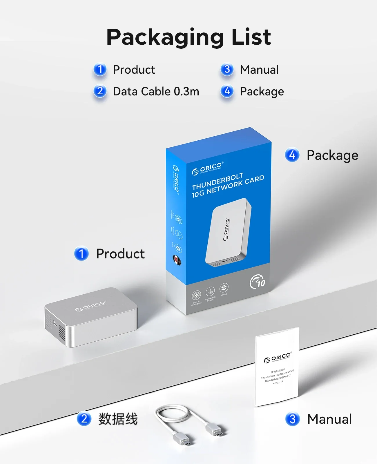 ORICO Thunderbolt 3 USB 4 Tarjeta de red portátil de 10 Gbps 2.5G/1G NIC compatible con disipación de calor silenciosa para transferencia de datos de alta velocidad