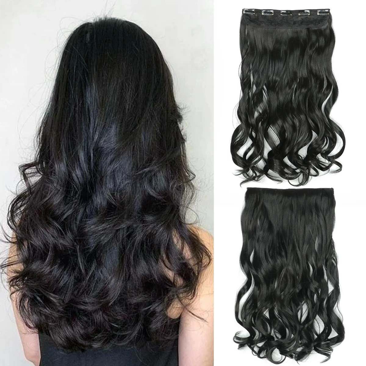 

20 дюймов, 5 зажимов, синтетические цельные длинные вьющиеся заколки для наращивания волос, шиньоны для женщин